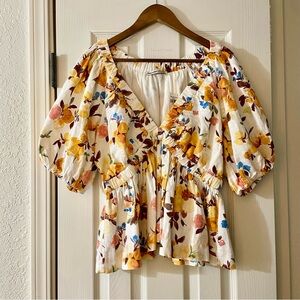 ABERCROMBIE & FITCH Floral Print Puff Sleeve Cinched Blouse Women’s Size Large